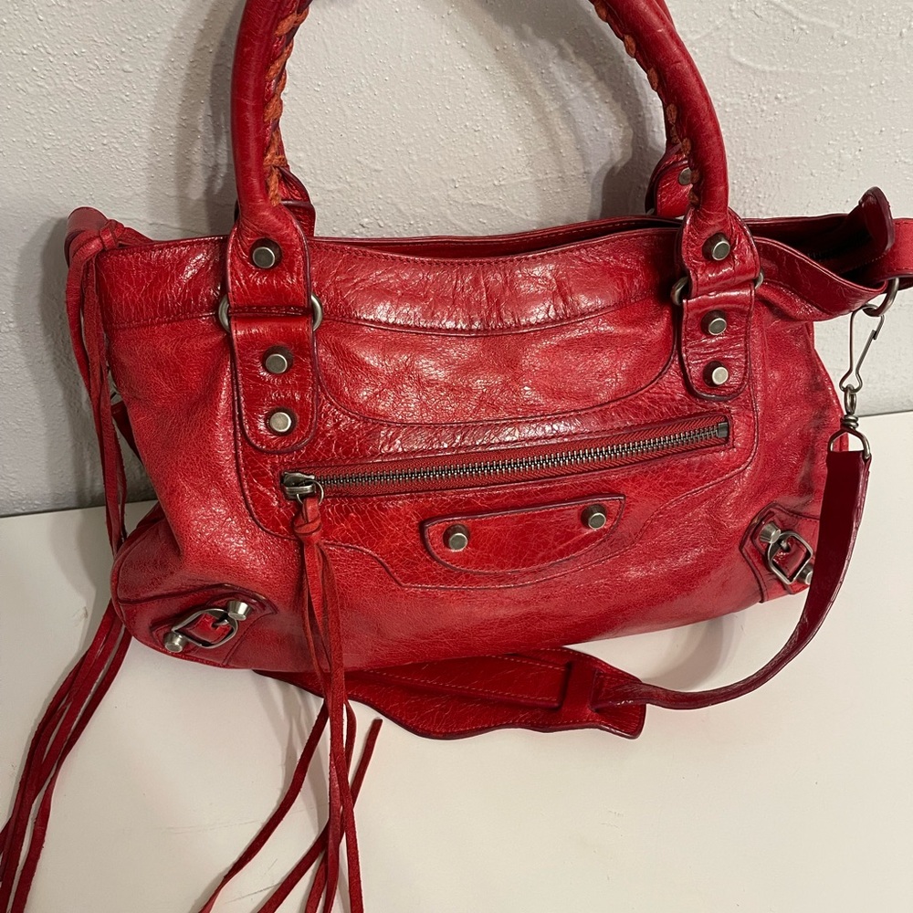 Authentic Balenciaga Agneau Classic Hardware City Rouge Coquelicot